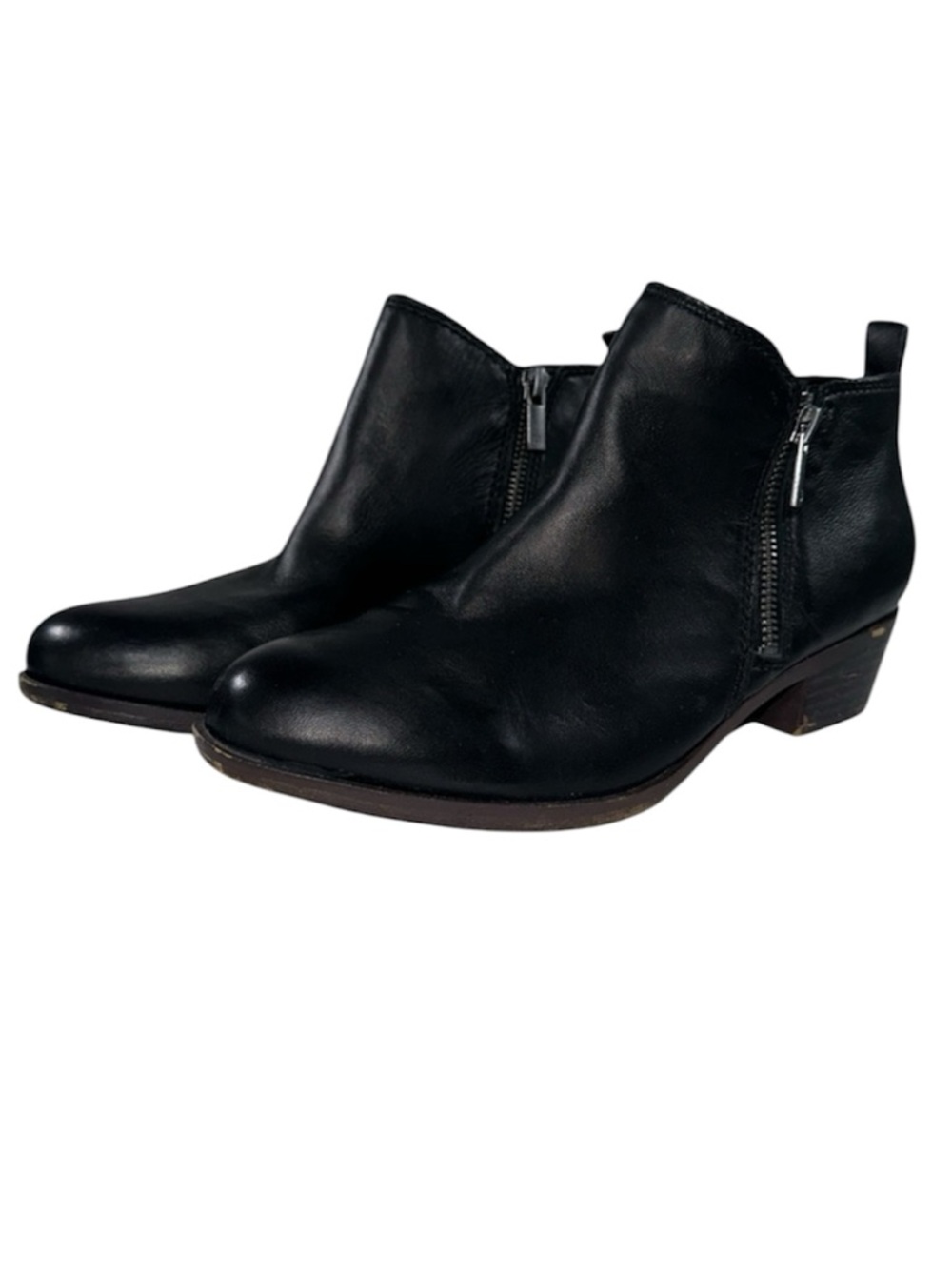 Lucky Brand Basel Black Leather Ankle Booties Classic Low Heel Size 7.5